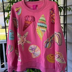 Queen of Sparkle Pink Multi Seashell Sweatshirt NWT